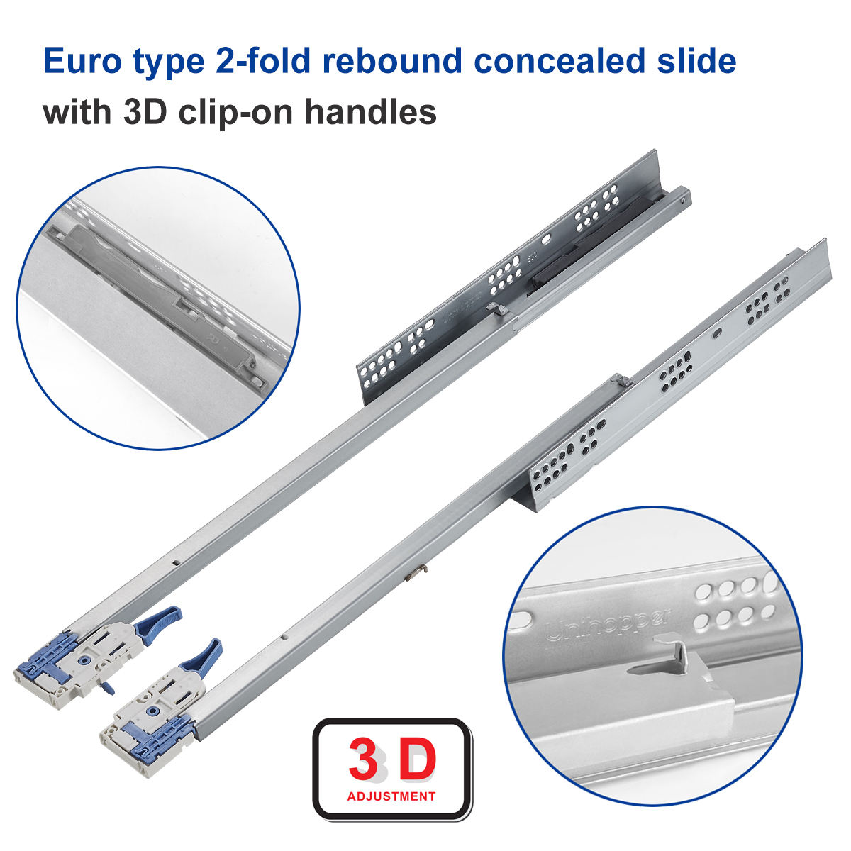 Poignées à clipser 3D et à double rebond de type Euro