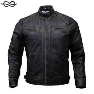 Veste de motard en cuir véritable pour hommes, vestes de moto en cuir d'agneau vieilli noir et marron vintage, vêtements d'extérieur durables et élégants pour hommes - Product Image 1