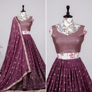 Georgette lehenga choli สไตล์โมเดิร์นพร้อมด้วย dupatta กับงานปักตามลำดับซัพพลายเออร์ขายส่ง - Product Image 5