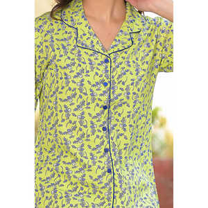 Pijama de Rayón Estampado Floral Verde para Mujer, Ropa de Dormir Cómoda, Cintura Elástica con Cierre de Botones, ODM - Product Image 3