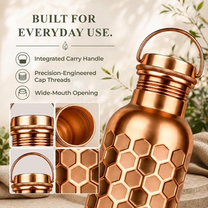 Bouteille d'eau en cuivre écologique Divris, motif hexagonal, portable, pour les voyages, avec poignée, design classique - Product Image 5