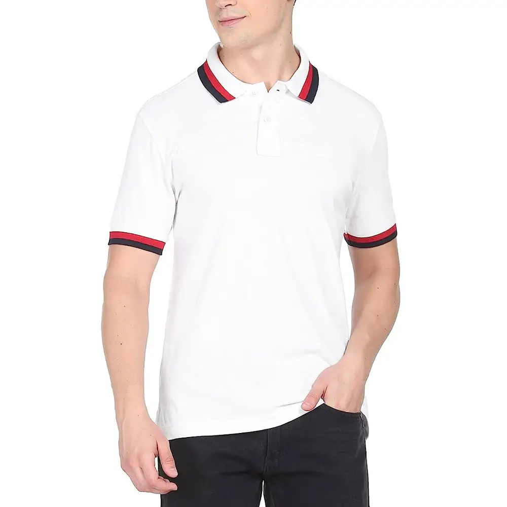 Homens de cor branca camisas polo de algodão com logotipo personalizado Mais recente design cor combinação homem polo camisa para venda