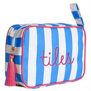 Mahjong-tegelentas met handvat - Gestreepte koffer voor 166 Amerikaanse tegels (<span class=keywords><strong>1</strong></span>,2 inch), geborduurd ontwerp met pluche binnenkant en rits met kwastje - Product Image 1