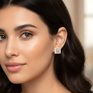 เพชร SHREYA DIAM IGI รับรองคุณภาพ เพชรเพาะเลี้ยงในห้องปฏิบัติการ ทองคำขาว 18K ชุบโรเดียม ทรงปรินเซสคัท สีชมพูเข้ม แฟชั่นทันสมัย ต่างหูแบบติดหูสำหรับงานแต่งงาน - Product Image 5