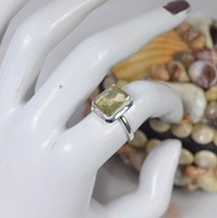 Bague de fiançailles vintage en argent sterling 925 pour femmes et jeunes filles avec pierre précieuse en quartz citron naturel taille émeraude sertie clos