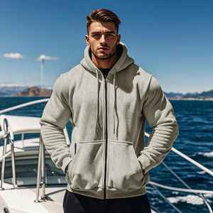 Unisex 100% Cotton Beaded Knitted Comfortable Thick Hooded Sweatshirt Long Sleeved Zipper for Autumn and Winter Season - Product Image 3