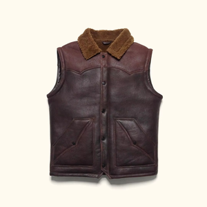 Gilet en cuir véritable pour homme de qualité supérieure, chaud et imperméable pour l'automne et l'hiver, avec un design sans manches et une décoration de poche - Product Image 1