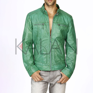 Chaqueta personalizada de piel de oveja KLJM6 de alta calidad para hombre, Chaqueta de algodón 100%, color menta, bordes Encerados, lona, cuello levantado, a prueba de viento - Product Image 1