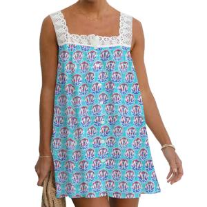 Robe d'été décontractée pour femme, imprimé floral en coton fait main, respirante, tenue ethnique, tunique, haut en dentelle, pour tous les jours - Product Image 1