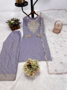Ensemble Kurta de broderie de séquence violet clair violet pour les fêtes de mariage robe pakistanaise indienne ethnique - Product Image 5