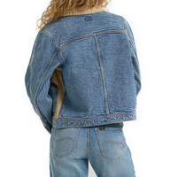 2025 à la mode femmes techniques mixtes veste col rabattu Denim vêtements d'extérieur contraste tissu hybride Jean Streetwear Boutique mode