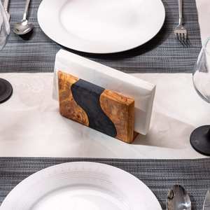 Porte-serviettes élégant en bois et résine, accessoire de table artisanal, support à mouchoirs artistique pour une décoration de table haut de gamme - Product Image 1