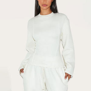 Sweat-shirt à col rond ample en tricot long imprimé pour femmes, en coton biologique 100% de qualité supérieure, nouveau design automne-hiver - Product Image 1