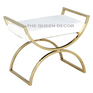 Factory Price <b>Cheap</b> Wholesale Antique PU Upholstered Black Metal <b>Frame</b> Square Stool Bedroom Furniture Ottoman - Product Image 2