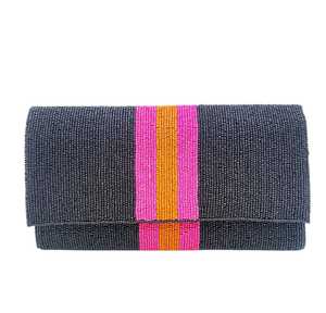 Sac à main rose rayé doré noir blanc graine perlé chaîne pochette sac à main - Product Image 6