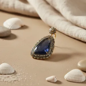 Pendentif vintage en saphir et diamant pour femmes, bijoux tendance, perle d'eau douce, or blanc, or rose, platine, forme de fleur - Product Image 3