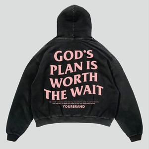 Vintage Hombres 100% Algodón 500GSM French Terry Hoodie Oversized Acid Wash Print Pull-On Hood con bolsillo - Product Image 6