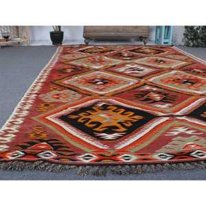 Turkish Vintage Rug 5.8x9 ft (177x274 cm), Kilim <b>Red</b> Black Ombr Rug - Product Image 5