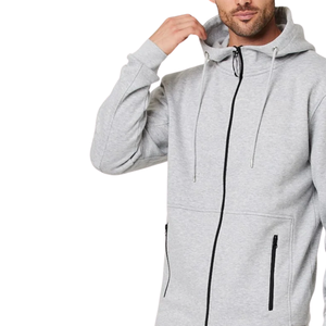 Ensemble survêtement gris pour homme, veste zippée et jogging, tenue décontractée en molleton, deux pièces, streetwear, hiver, chaud, mode, vente en gros - Product Image 5