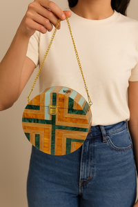 Sac de soirée de luxe fait main, durable, écologique, léger, en bois et résine, motif à pois, avec chaîne bandoulière, logo personnalisé - Product Image 3