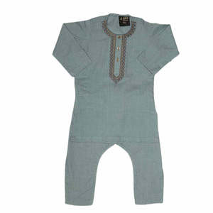 Boys Embroidered Shalwar Suit - Steel <b>Blue</b> - Product Image 4