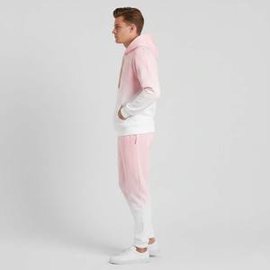 High Quality Soft Cotton Solid Printed Vintage Eco-Friendly Men Dip Dye Fading <b>Pink</b> to White Pullover <b>Hoodie</b> and Sweatpants Set - Product Image 5