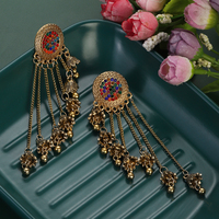 Anting-anting pernyataan rumbai emas tetesan air etnis perhiasan India gaya berlian imitasi untuk wanita liontin manik anting-anting
