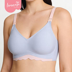 Bmama Sujetador deportivo de algodón con cuello en V sin aros ultrafino Estilo diario Sujetador de dormir de lactancia sólido y conjuntos breves con tira de silicona - Product Image 1