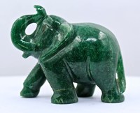 Pierre de guérison en cristal, jade de quartz vert, figurine animale sculptée et gravée, art populaire indien, statue d'éléphant en pierre précieuse Reiki