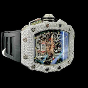 Montre Hip Hop en Acier Inoxydable et Caoutchouc Noir, Diamants Moissanite de Luxe avec Clarté VVS - Product Image 4