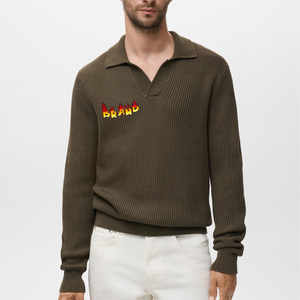 Pulls pour hommes en coton 100% OEM/ODM, col rond, manches longues, couleur unie, chaud, hiver, hip hop, tricoté, personnalisé, devant - Product Image 4