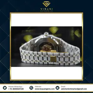 Fourniture directe d'usine Montre à quartz glacée pour hommes Style Hip Hop Cadran rond en diamant Bracelet en acier inoxydable New Age d'Inde - Product Image 2