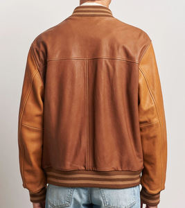 เสื้อแจ็คเก็ตผู้ชายแบบสั่งทำพิเศษ กันลม กลับด้านได้ ปักลายเชนิลล์ แขนหนัง คอตั้ง ปักโลโก้ด้านหน้า - Product Image 4