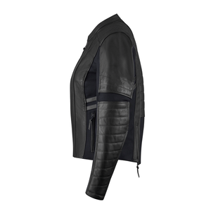 Chaqueta de moto de cuero genuino negro para mujer Chaqueta de moto de cuero de carreras protegida por CE para mujer - Product Image 3
