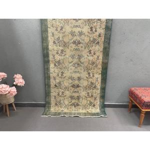 พรมขนแกะตุรกี ลายปะติดแบบดั้งเดิม เป็นมิตรกับสิ่งแวดล้อม สีเขียว ขนาด 3.6x6.9 ฟุต ด้านหลังทำจากยางลาเท็กซ์ - Product Image 1