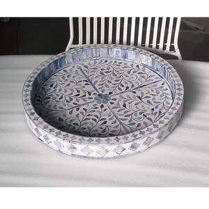 Excellent plateau de service rectangulaire beige en os incrusté de fleurs, fait à la main, nouvelle qualité supérieure en Inde - Product Image 5