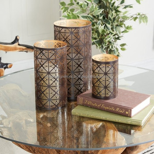 <b>Set</b> of 3 Holder Dark Brown Metal Geometric Decorative Candle <b>Lantern</b> Candle Holder Tabletop Centerpieces Wedding Parties Events - Product Image 2