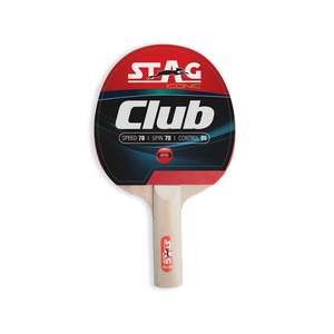 Raquette de tennis de table professionnelle Stag Iconic Club avec matériau en bois et caoutchouc, picots vers l'extérieur, design durable en fibre de carbone, 158x152mm - Product Image 1