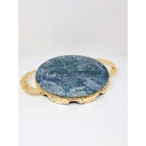 Plateau de service de nourriture et de dessert de dessus de table de conception merveilleuse avec des poignées polies d'or en laiton solide - Product Image 6