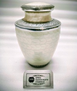 Beautiful White Enamel Engraved Memorial Metal Brass/<b>Aluminum</b> Cremation Urn for Adults Human Funeral Ashes - Product Image 1