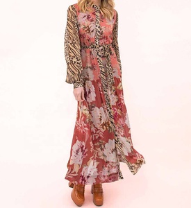 เดรสยาวทรงเอพิมพ์ลายวินเทจสุดเก๋ ลายพิมพ์สัตว์ผสมผสาน โดดเด่นสะดุดตา กระดุมผ่าหน้า แขนเสื้อแบบเสื้อเชิ้ต ความยาวระดับพื้น มีกระเป๋า - Product Image 6