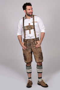Authentic Traditional Bavarian Style Trachten <b>Short</b> Lederhosen for <b>Men</b> Real Shaded Brown Genuine Leather Product - Product Image 2