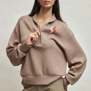 Suéter Corto Holgado con Cuello Alto y Solapa para Mujer, 100% Algodón, Deportivo, Transpirable, con Media Cremallera, Venta al por Mayor para Invierno 2025 - Product Image 6