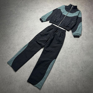 mens black sage green curved color block tracksuit mock neck full zip <b>track</b> <b>jacket</b> and straight leg jogger pants set activewear - Product Image 1