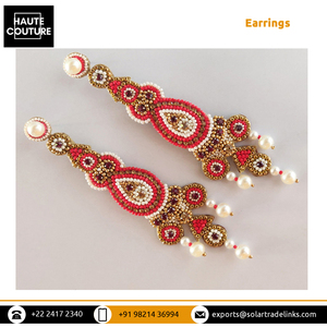 Personalización Disponible para Pendientes de Diseño Étnico con Piedras Rojas y Doradas, Pendientes Bordados a Mano para Mujer en Oferta - Product Image 3