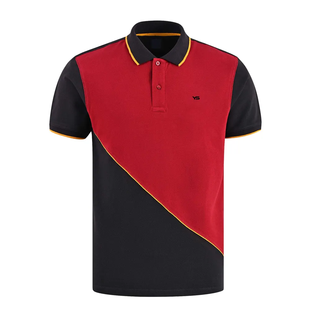 En kaliteli Drop Shipping kısa kollu kırmızı ve siyah Polo T shirt, devrilme yaka ve manşet Polo gömlekler, golf tişörtü erkekler için
