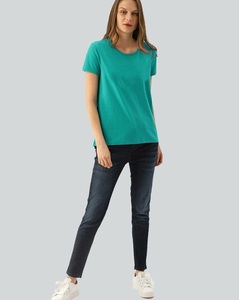 Nuevas camisetas casuales de estilo Vintage de gran tamaño para mujer, algodón ecológico, transpirable, teñido liso a granel - Product Image 2