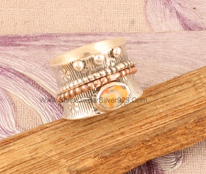 Oyster Copper Turquoise Solid 925 <b>Sterling</b> Handmade Wedding <b>Ring</b> Boho Style <b>Spinner</b> Oval Meditation for Parties - Product Image 6