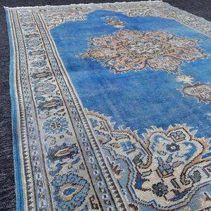พรมขนาด 6x9.4 ฟุต, พรมตุรกี, พรมลายสัตว์สีน้ำเงินวินเทจทำจากขนสัตว์ - Product Image 5