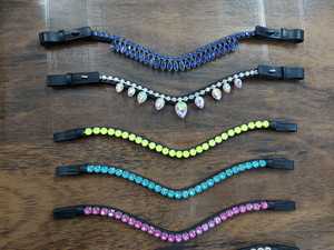 Rub International Designer Luz Verde Cristal Brow Banda Confortável Forma Quadrada Preto Couro Marrom Cavalo Equestre - Product Image 4